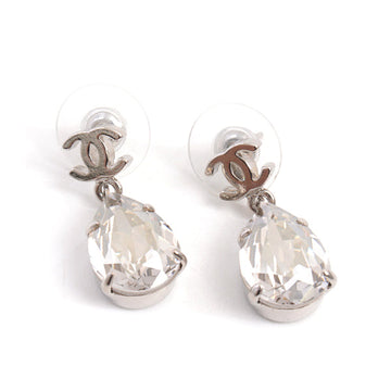Top Quality Chanel Brass Clear Stone Coco Mark Drop Earrings