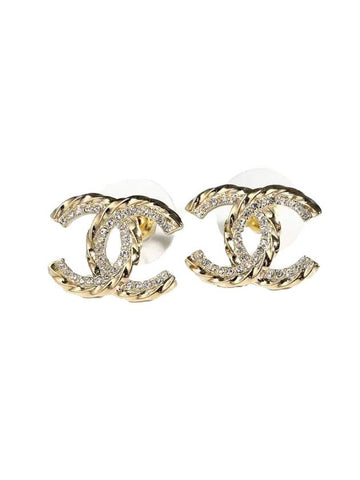 CC Logo Crystal Earrings Gold Chanel