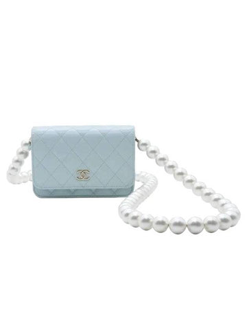 Gold Hardware Pearl Strap Mini Bag Light Blue Chanel