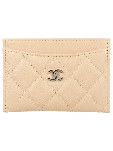 Silver CC Logo Caviar Card Wallet Beige Chanel