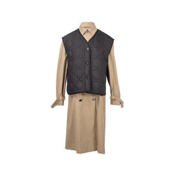 Top quality Dior Size 36 Trench Coat With Macrocannage Quilted Vest Cotton/Polyester Beige/Black