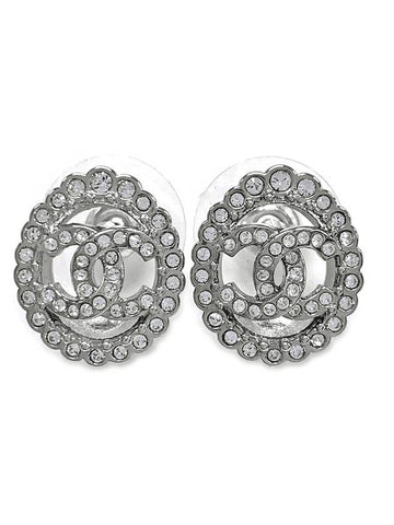 CC Logo Round Earrings Silver Chanel