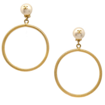 Top Quality Chanel Hoop Earrings Gold Artificial Pearl Clip-On 97P