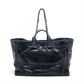 Top Quality Chanel Deauville GM Leather Chaintot Bag Blue Silver Gold