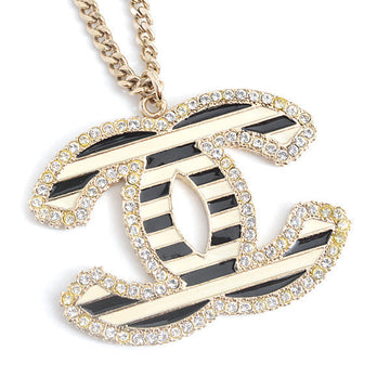 Top Quality Chanel Coco Mark Rhinestone Pendant Necklace Gold Black White