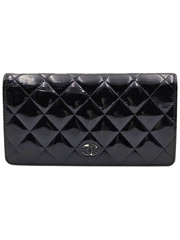Top Quality Chanel black patent silver CC logo long wallet 16th Chanel