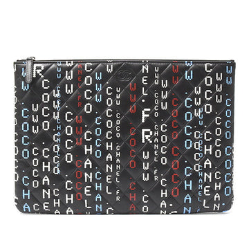 Top Quality Chanel Lambskin Typography Clutch Bag Black