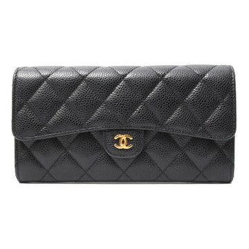Top Quality Chanel Caviar Long Flap Wallet Black