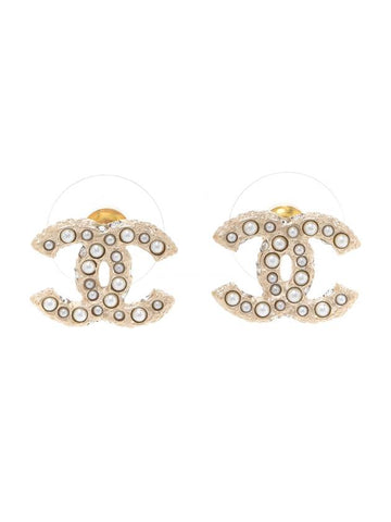 Earrings Metal Strass Resin & Gold Pearly White Chanel