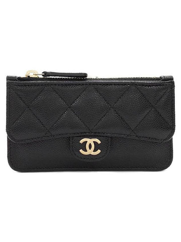 Classic Caviar Gold Hardware Zipper Card Wallet Black Chanel