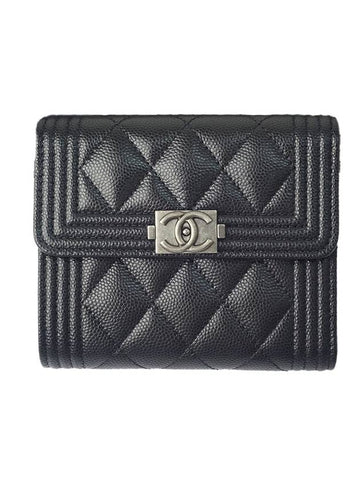 Boy  Small Flap Wallet Caviar Leather & Ruthenium Black Chanel