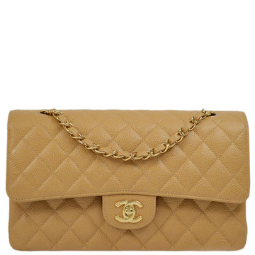 Top Quality Chanel Beige Caviar Medium Classic Double Flap Shoulder Bag