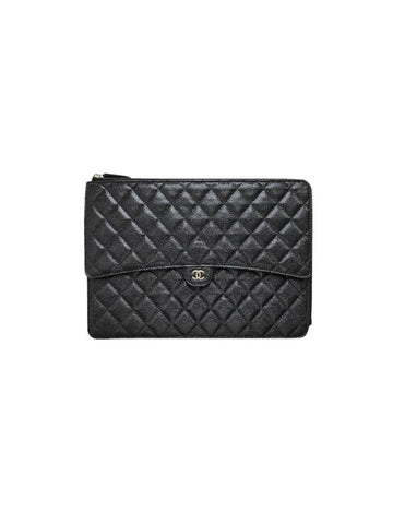 CC Logo Classic Flap Caviar Clutch Bag Black Chanel
