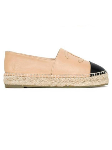 Lambskin Espadrilles Beige Black Chanel