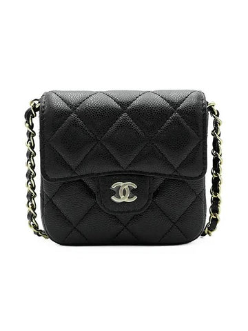 CC Logo Chain Mini Leather Cross Bag Black Chanel