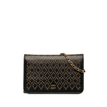 Top Quality Chanel Matelasse Studded Chain Wallet Black