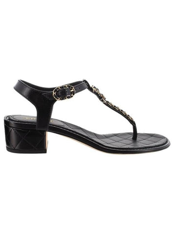 CC Logo Classic Chain Strap Thongs Lambskin Sandals Black Chanel