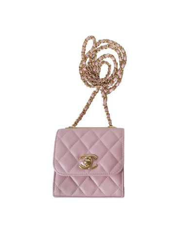CC Logo Chain Mini Leather Cross Bag Pink Chanel