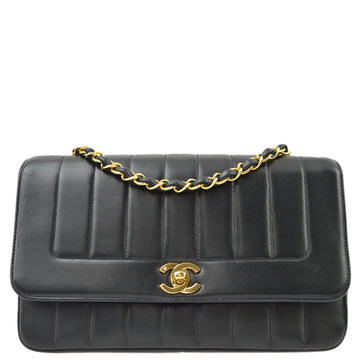 Top Quality Chanel Black Lambskin Mademoiselle Straight Flap Shoulder Bag