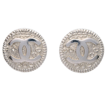 Top Quality Chanel Button Earrings Clip-On Silver 97P