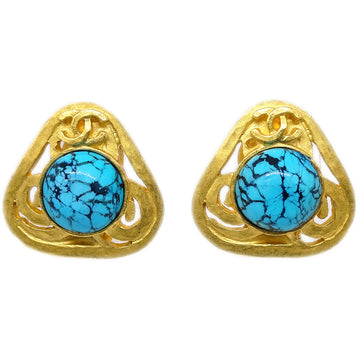 Top Quality Chanel 1995 Gold & Blue Marble 'CC' Earrings