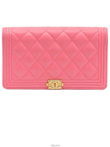 Pink Lambskin Boy Long Flap Wallet No 22 A80285 Chanel