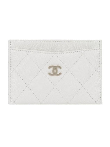 Classic Gold Hardware Grained Shiny Calfskin Card Wallet White Chanel