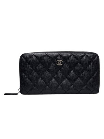 A82370 Classic   Silver Black Caviar Zipper Long Wallet Chanel