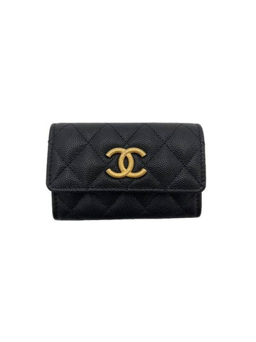 Gold Hardware CC Logo Calfskin Flap Half Wallet Black Chanel