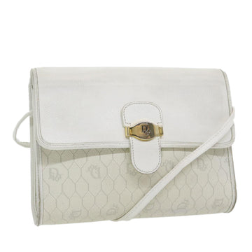 CHRISTIAN Top quality Dior Honeycomb Canvas Shoulder Bag PVC Leather White Gold Auth 85684