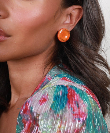 Top Quality Chanel 97P Orange Round Gold Logo Printed Button Clip-On Earrings
