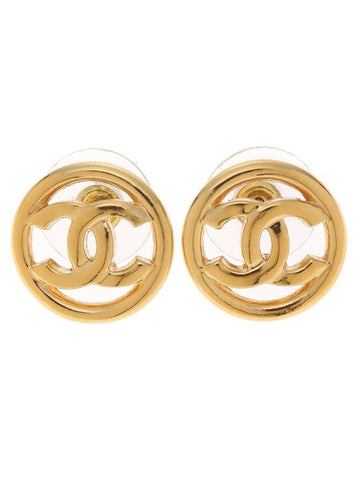 CC Logo Round Stud Earrings Gold Chanel