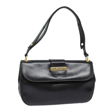 CHRISTIAN Top quality Dior Shoulder Bag Leather Black Gold Auth 88138
