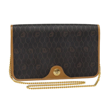 CHRISTIAN Top quality Dior Honeycomb Canvas Chain Shoulder Bag PVC Black Gold Auth 88668