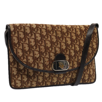 CHRISTIAN Top quality Dior Trotter Canvas Shoulder Bag Silver Brown Auth 88755