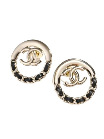 WoMen's CC Logo Circle Chain Earrings Black Gold Chanel