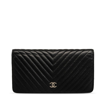 Top Quality Chanel Chevron Cocomark V titch Long Wallet Black Silver   CHANEL