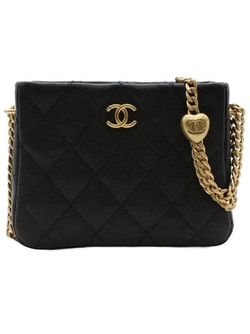 Gold Heart Ball Small Leather Hobo Shoulder Bag Black Chanel