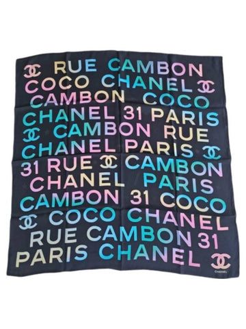 CC Logo Silk Muffler Black Chanel