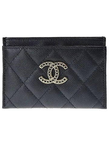 Card Holder Shiny Grained Calfskin Strass Gold Black Chanel
