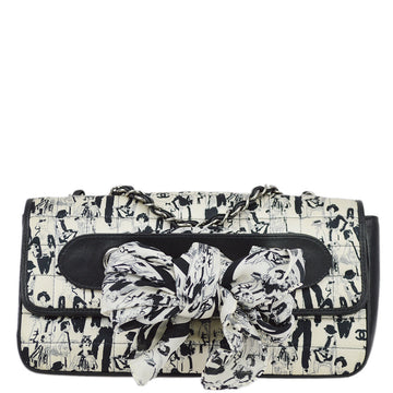 Top Quality Chanel Black White Satin Straight Flap Mademoiselle Shoulder Bag