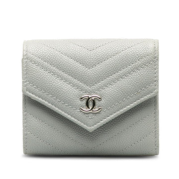 Top Quality Chanel V titch Cocomark Three Folded Wallet Compact Wallet Grey Caviar S  CHANEL