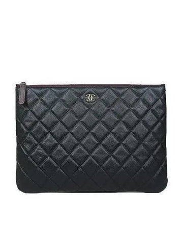 COCO Champagne Gold Logo Black Caviar Classic New Medium Clutch Chanel