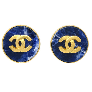 Top Quality Chanel Blue Stone Button Earrings Clip-On 95A