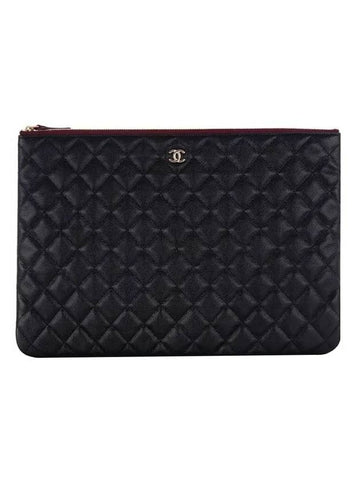Large Classic Pouch Grained Calfskin Gold Black Chanel