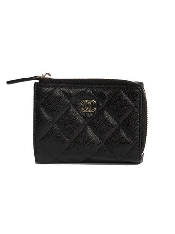 Matelasse Classic Small Flap Zipper 3-Fold Bifold Wallet Black Chanel