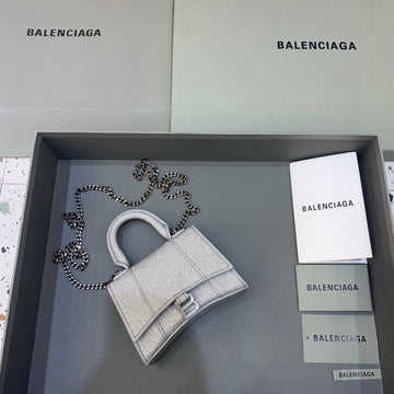 BLN-Ciaga Hourglass Mini Handbag With Chain In Grey, For Women,  Bags 4.7in/12Luxe Carry