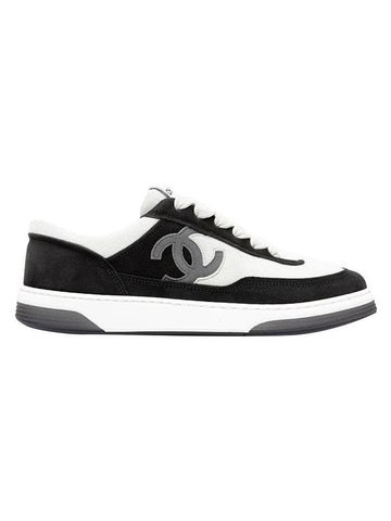 CC Logo Suede Kidskin Low Top Sneakers Black Chanel