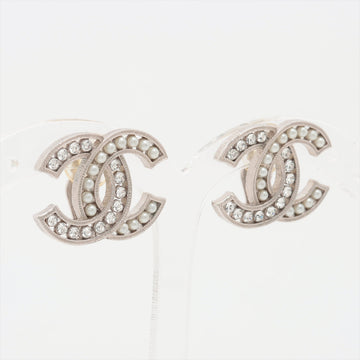 Top Quality Chanel Coco Rhinestone Pearl Silver Clip On Earrings Costume Jewellery