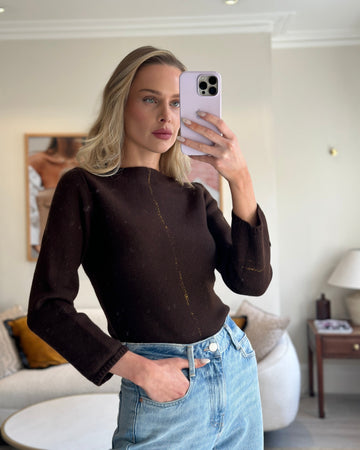 Top Quality Chanel Brown and Gold Knitted Wool Jumper FR 36 (UK 8)